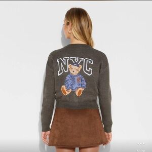 Women's Greyson/Threads NYC Teddy Bear Graphic Cardigan - Gray M, L & XXL